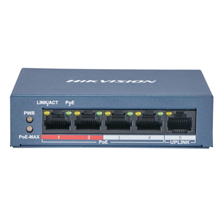 Switch cu 4 port-uri PoE, 1000 MAC, 1 Gbps, fara management, Hikvision
