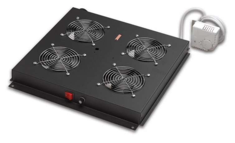 Unitate 2xVentilatoare cu termostat + intrerupator, pt. rack de podea, culoare negru RAL9005, Lande