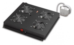 Unitate 2xVentilatoare cu termostat + intrerupator, pt. rack de podea, culoare negru RAL9005, Lande