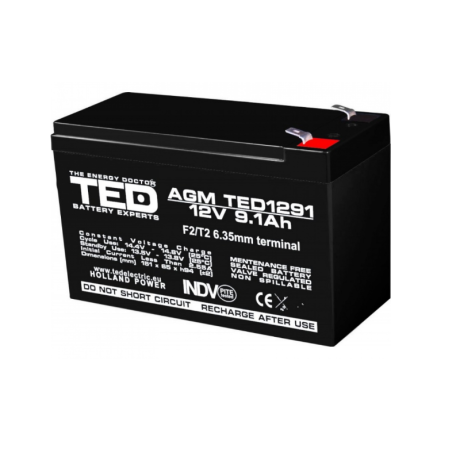 Acumulator stationar VRLA AGM 12V 9.1Ah, F2/ T2, TED Electric, etans, UPS, Back-UP