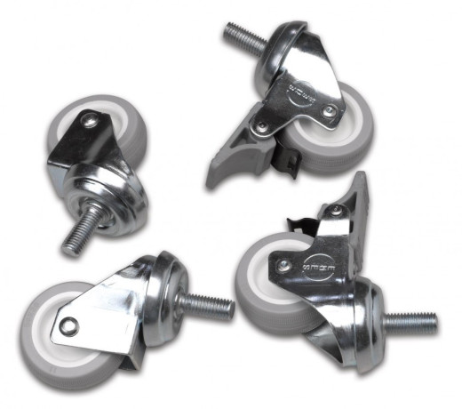 Set 4 x roti simple cu fixare intr-un pct., M10, incarcare 100kg/roata, pt. rack de perete