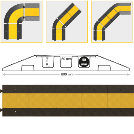 Piesă de colț pentru podul de cabluri 45° — 3 canale