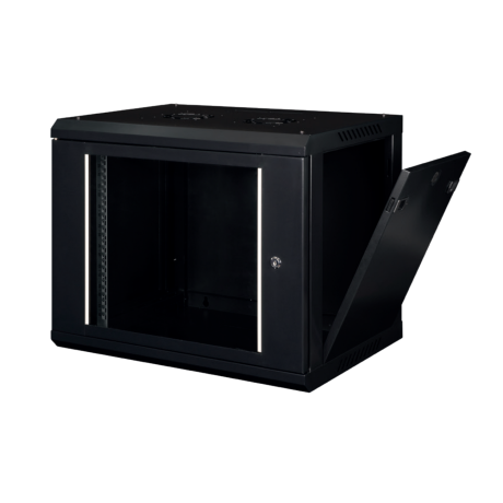 Rack 9U Metalic 19” Perete, 600x450 mm, Gri/Negru – Dezasamblat